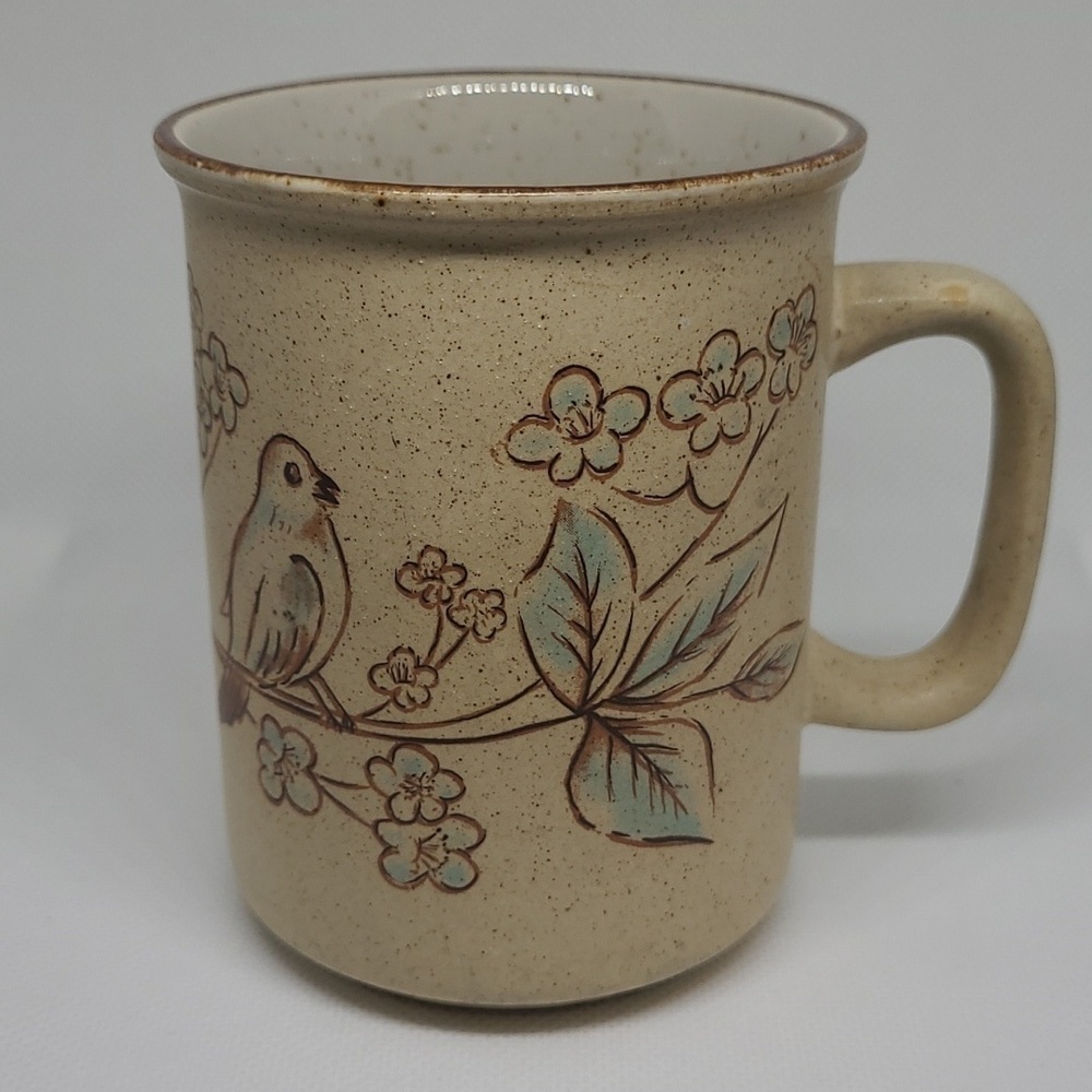 NORTHCRAFT KOREA Vintage 1970's Stoneware Ceramic Mug, Beautiful Bird Pattern